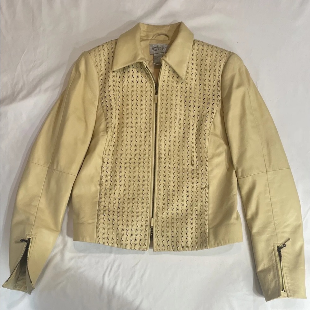 Worth yellow leather woven jacket size 4